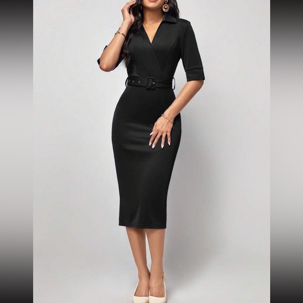 Classic belted bodycon dress